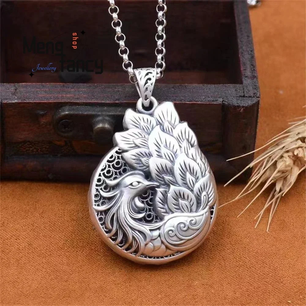 

S999 Pure Silver Vintage Female Peacock Pendant Ethnic Style Exquisite Elegant Luxury Fashion Jewelry Best Selling Holiday Gifts