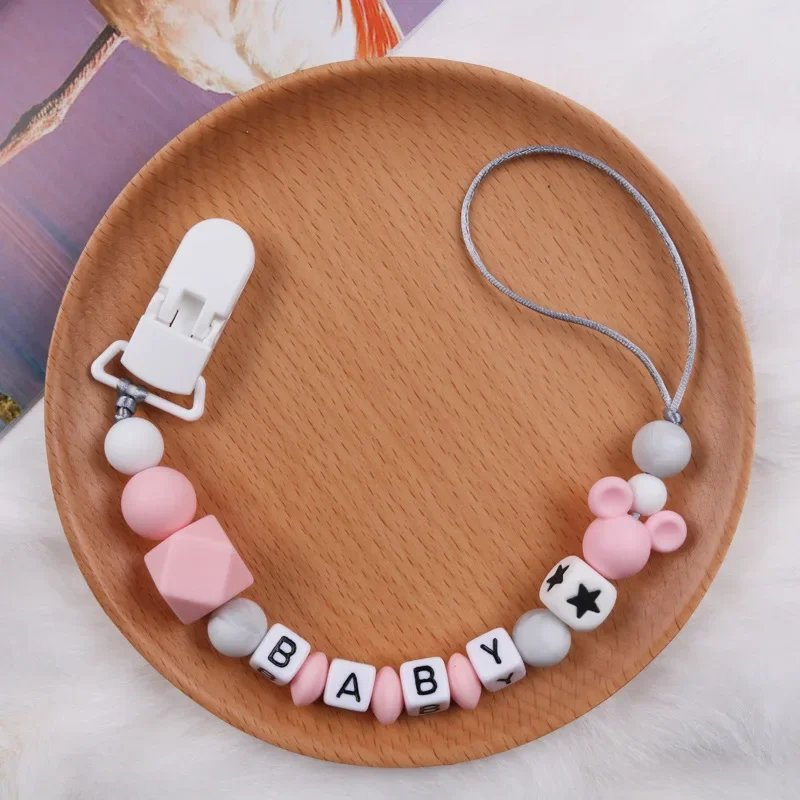 New Personalized Name Cartoon Silicone Pacifier Chain Nipple Dumm Newborn Baby Products Teething Soother Chew Toy Dummy Clip