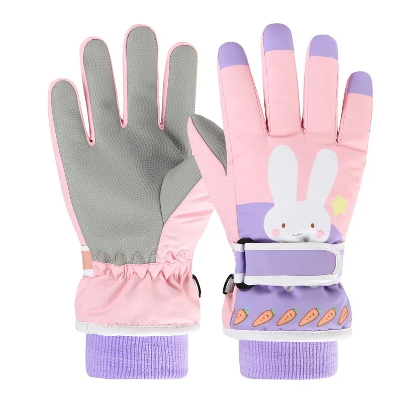 Guantes de esquí de invierno con dibujos animados para niños, guantes gruesos para Snowboard y nieve para niñas, guantes de esquí al aire libre cálidos para mantener los dedos