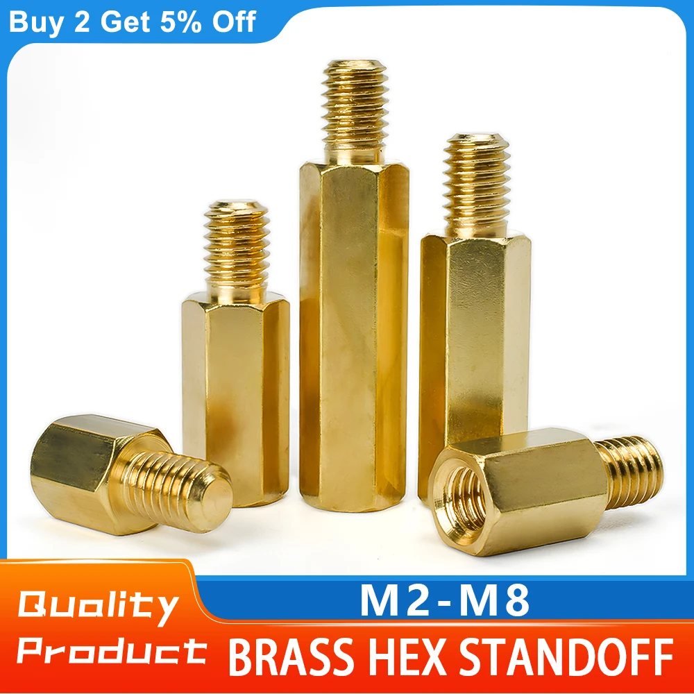 Espaçador de latão Hex Standoff Stud, Fio hexagonal, Métrico, Masculino, Feminino, PCB, M2, M2.5, M3, M4, M5
