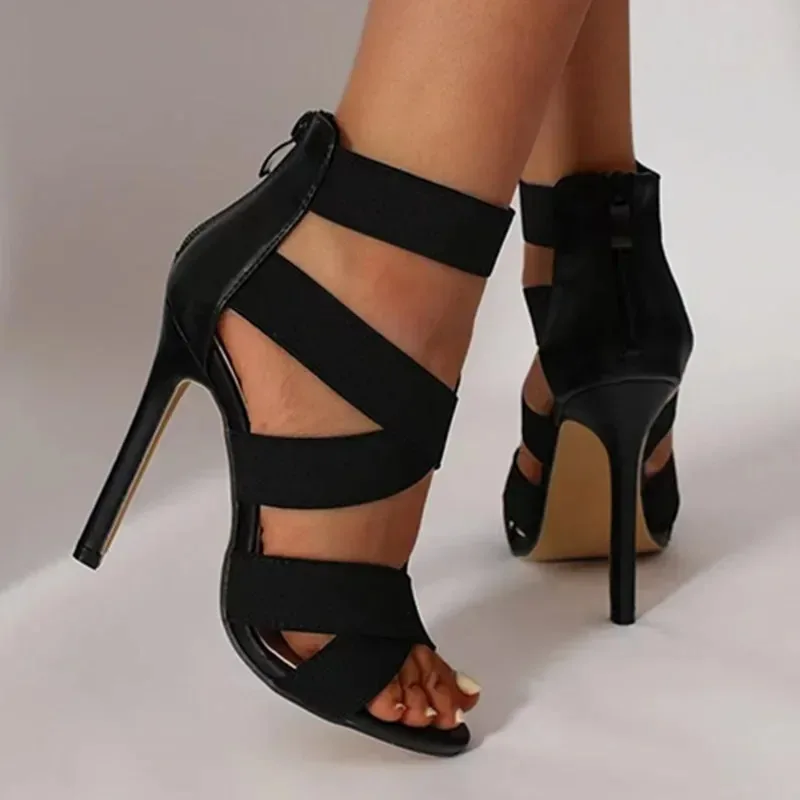 New Black Sexy Open Toes Gladiator Shoes Womens Sandals Super High Heel Pumps Ladies Broadband Back Zipper Party Wedding Sandals