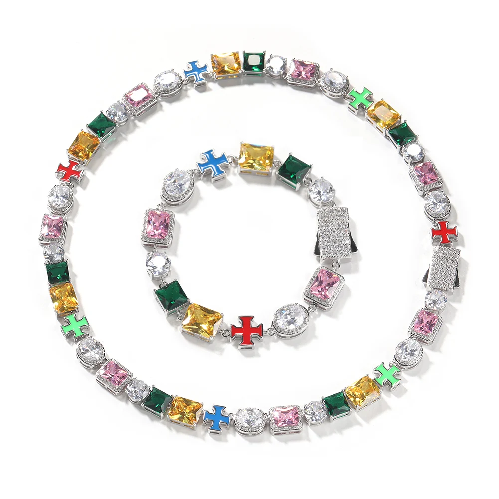 

UWIN Iced Mix Colorful Cubic Zirconia Necklace/Bracelet Set for Women Men Fashion Jewelry Set with AAA Prong Setting Baguettecz