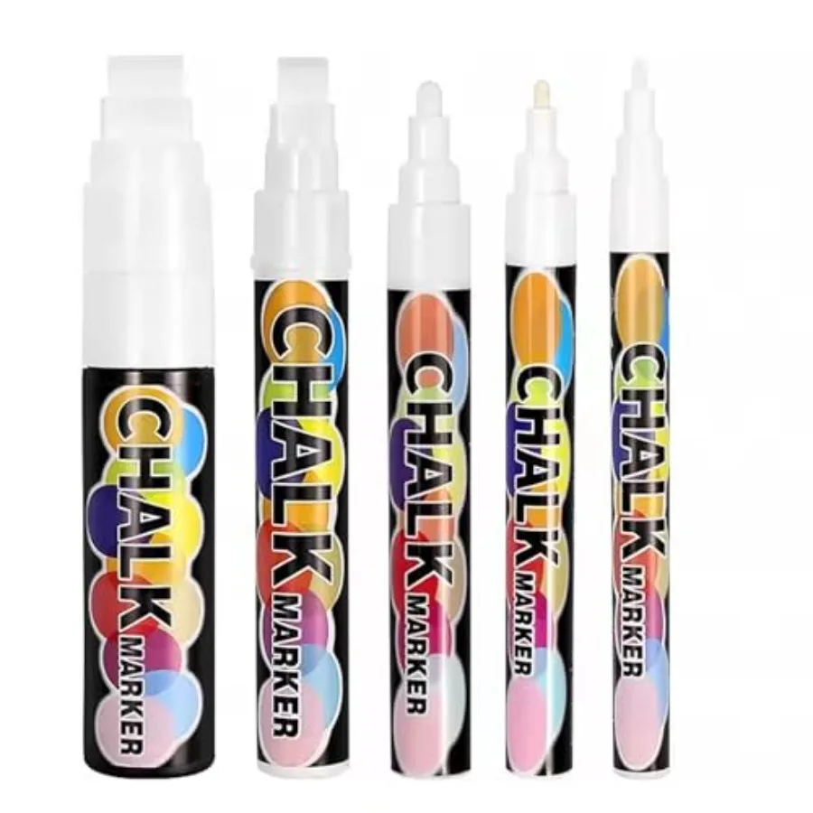 

White Window Chalk Markers Pen, 5 Pack White Window Chalk Markers for Cars Glass Washable - Ideal for Use at Home, School, Offi