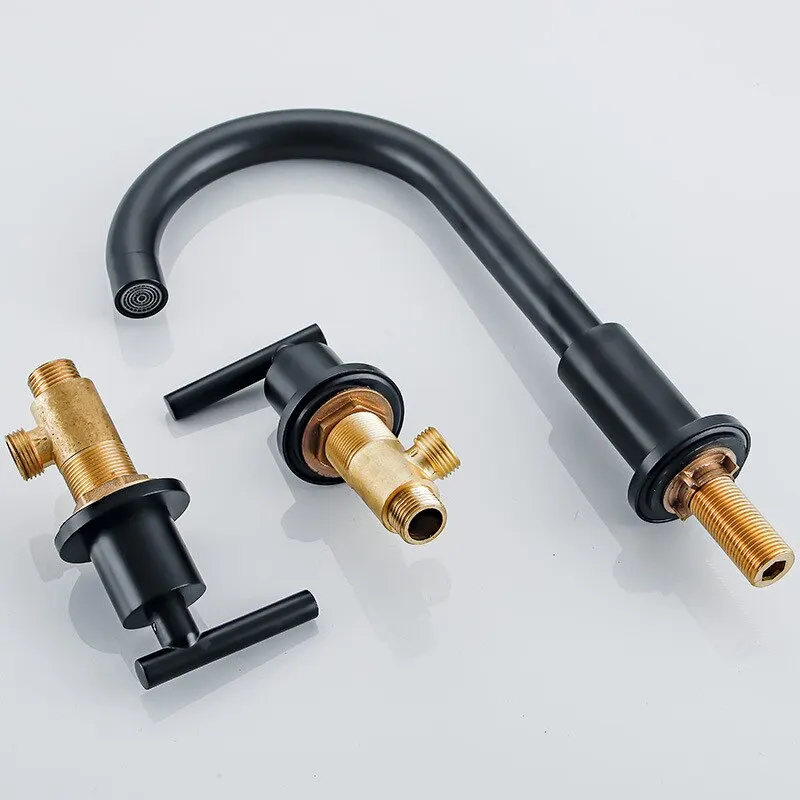 Black 3-hole Faucet Hot and Cold Water Mixer Household Split Faucet Bathroom Brass Basin Washbasin Tap Deck Mounted Sink Faucets