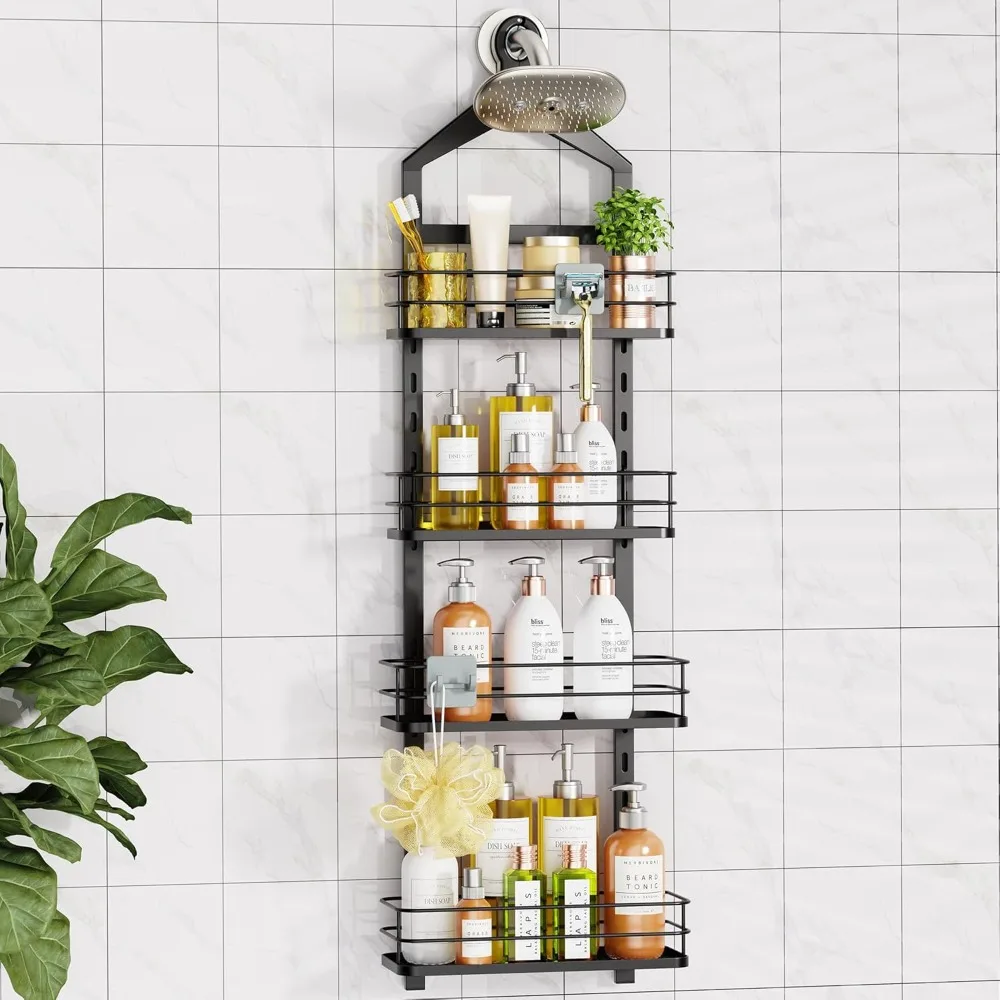 

Shower Caddy Organizer Over Head Anti-Swing Hanging Bathroom Shelves Basket Rack Rustproof Height