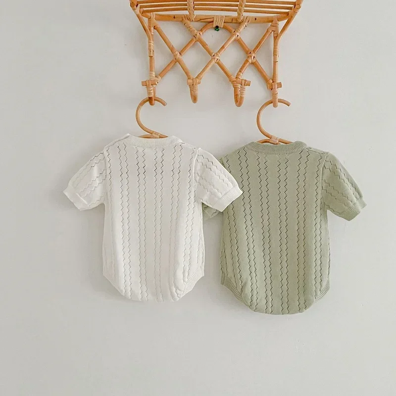 

INS Summer Baby Knitwear Romper 0-3Years Newborn Boy Girl Solid Color Short Sleeve O-Neck Knitted Bodysuit One-Pieces Clothes