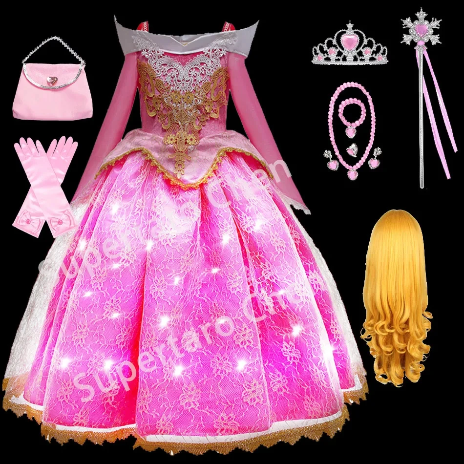 

Girls Sleeping Beauty Princess Photography Glowing Dress Up Fancy Kid Cosplay Aurora Costume Halloween Carnival Mesh Clothes