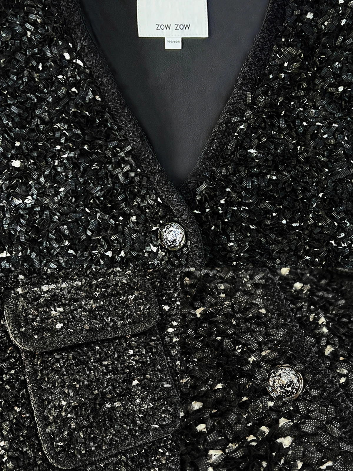 

Ветровка ZOWZOW Spring 2024 из коллекции Premium Series, цвет черный с золотыми перьями, женская верхняя одежда из смесовой шерсти.