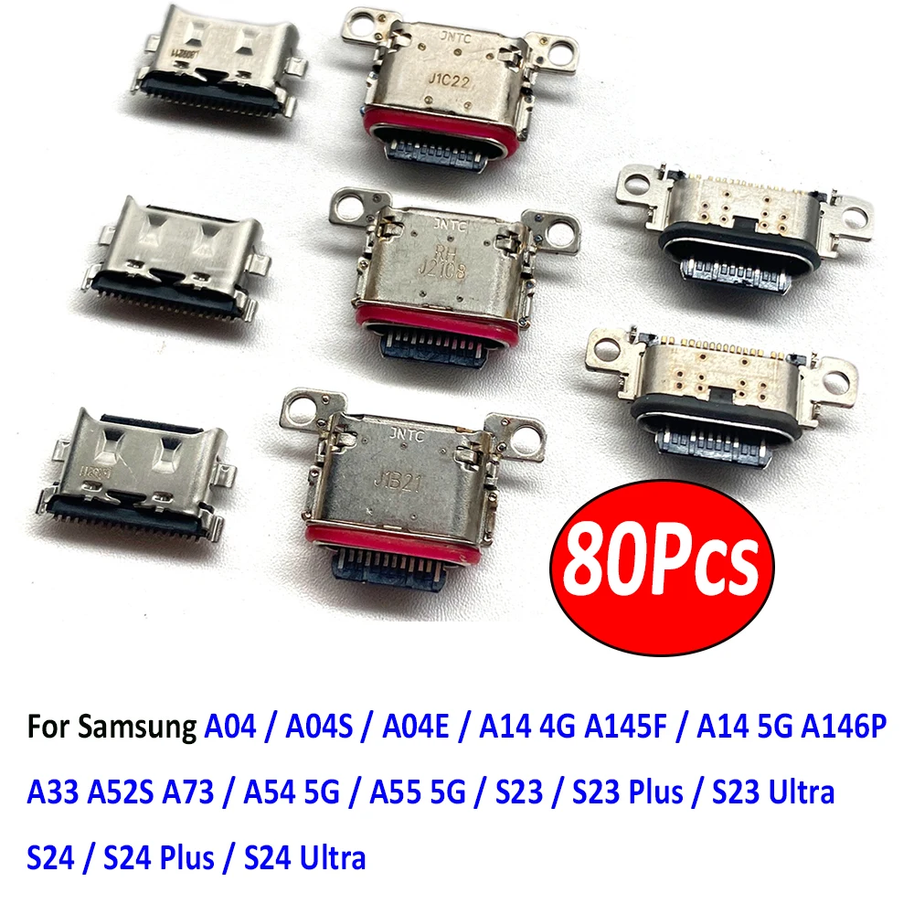 

80Pcs，Micro USB Connector Charging Port Jack Plug For Samsung S24 S23 Ultra Plus A55 A54 A33 A52S A73 A14 4G 5G A04 A04E A04S