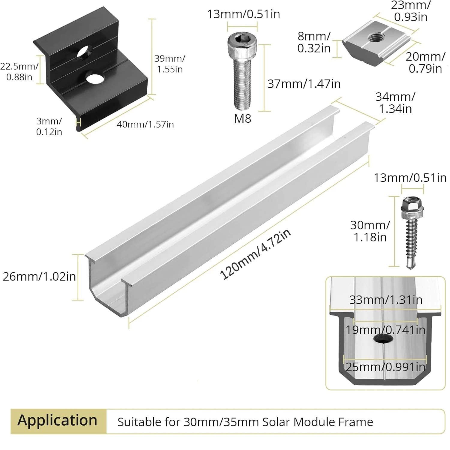 U-shape Solar Panel Bracket 6Pcs 12cm Kit,  Aluminium Mounting Rail Solar Mounting Rail Connector For Flat Roof Tiled Roof