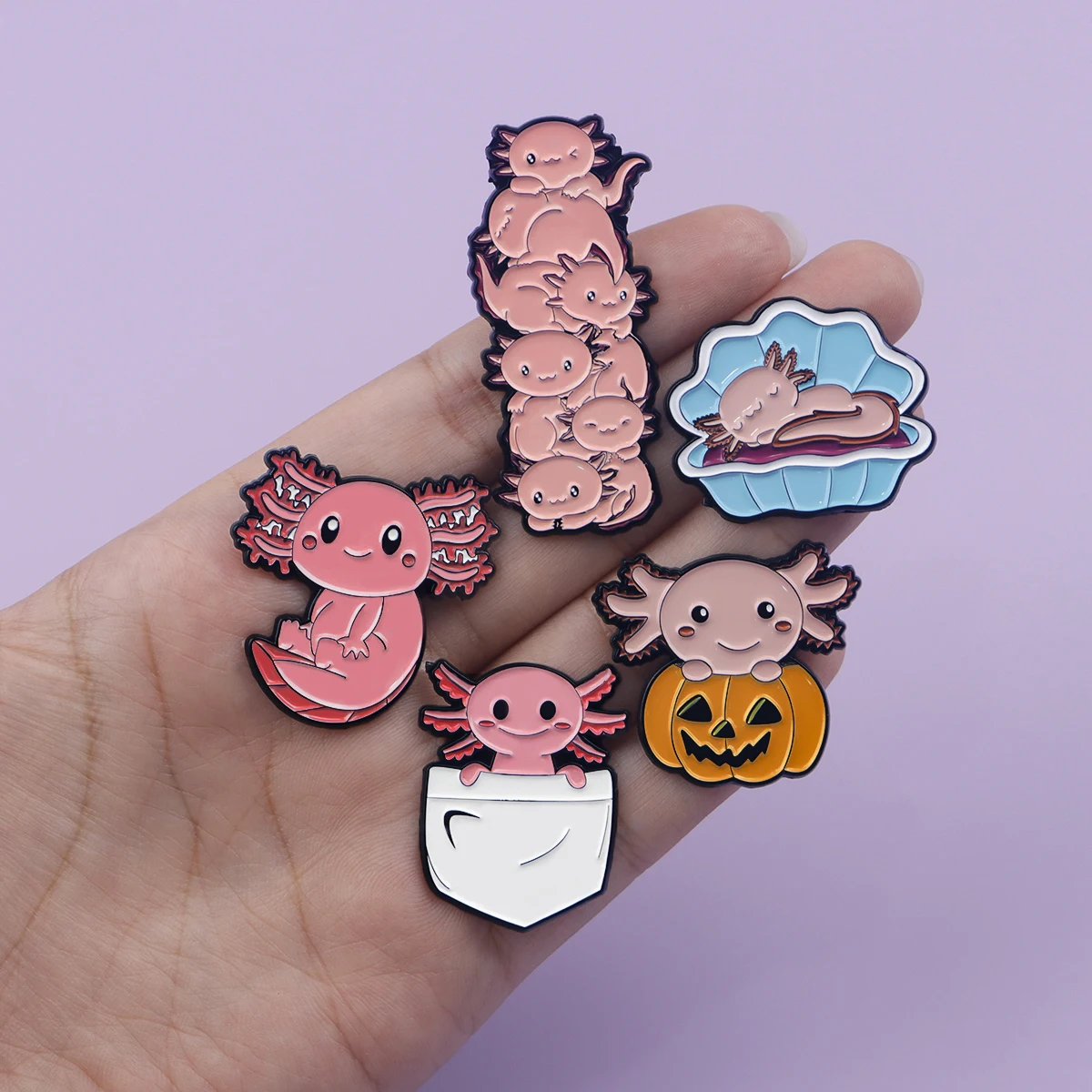 Cute Axolotl Enamel Pin Pink Fish Brooches for Women Men Lapel Pins Badges on Backpack Clothes Accessories Animal Jewelry Gifts