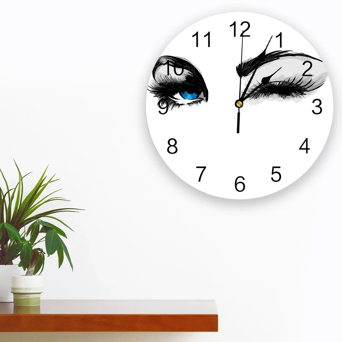 Blue Eyes Eyelashes Woman White Round Wall Clock Creative Home Decor Living Room Quartz Needle Wall Clocks Hanging Watch