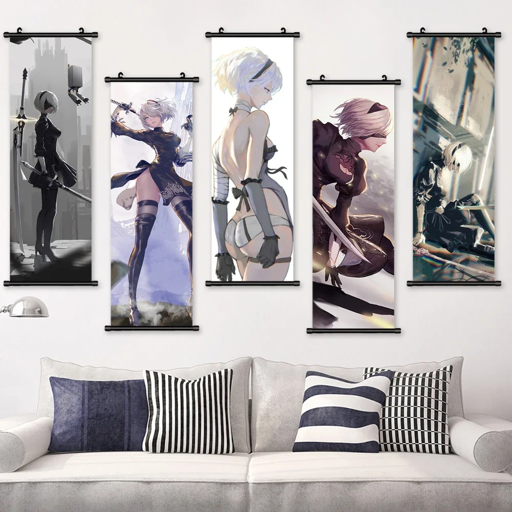 1pc Japanese Anime Style Plastic Hanging Painting NieR:Automata Cartoon Scroll Picture Canvas Posters Art For Home Decor