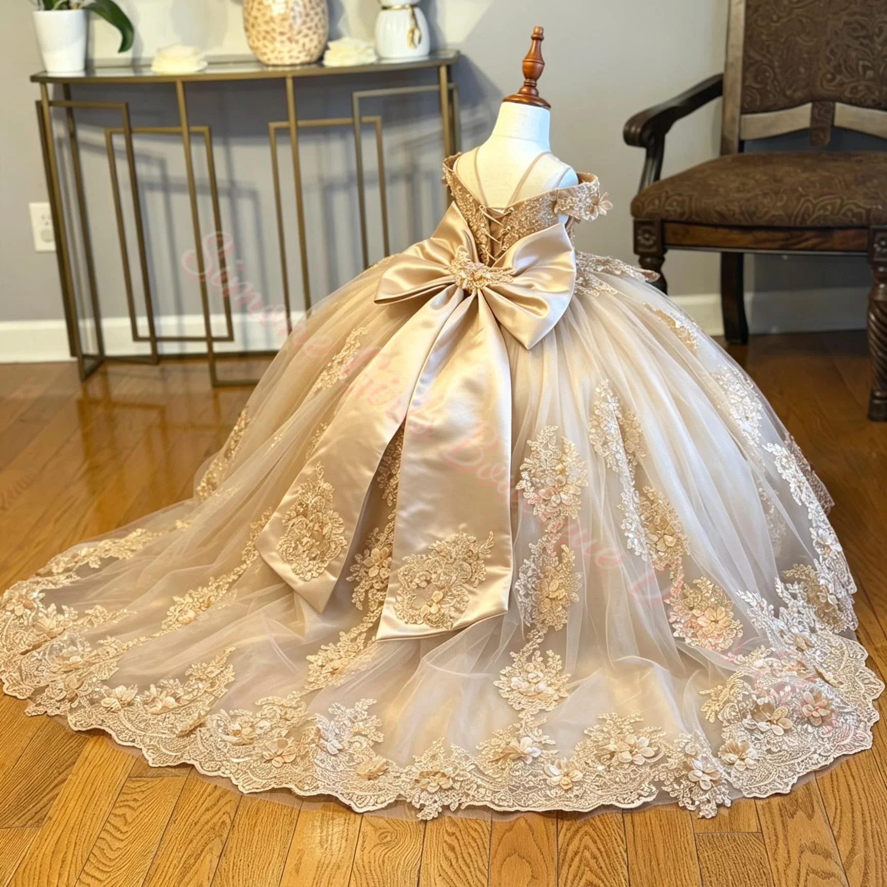 Quality Luxurious Flower Girl Dress Tulle Fluffy With Exquisite 3D Flowers Applique For Kids Birthday Wedding Evening Ball Gowns