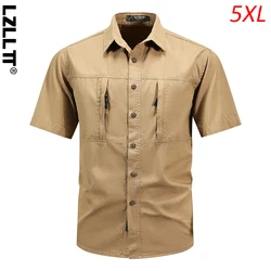 Summer Men Short Sleeve Cargo Breathable Shirt Men Casual Tactic Military Polo Shirt Men Outdoor Camp Hike Safari Work Shirt Top