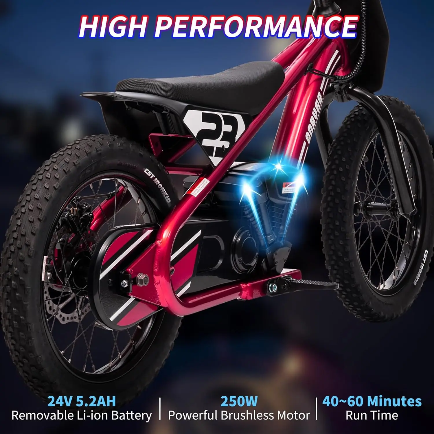 24V Electric Dirt Bike for Kids 250w Electric Motorcycle 16 Inch Electric Balance Bike for Ages 6-12Y Up to 15.53MPH & 3 Speed
