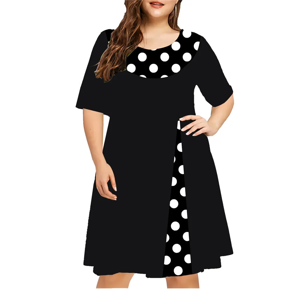 Polka Dot Fake Two 3D Print Dress Women Fashion Short Sleeve Loose Dress Plus Size Summer Casual O-Neck Ladies Clothing 6XL 2024