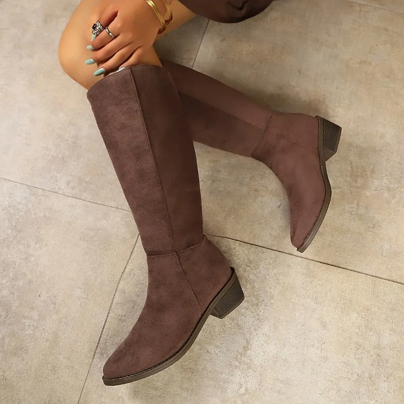 Skinny Long-thigh Boots Women's 2026 Spring New Fashionable and Versatile Block Heel Shoes