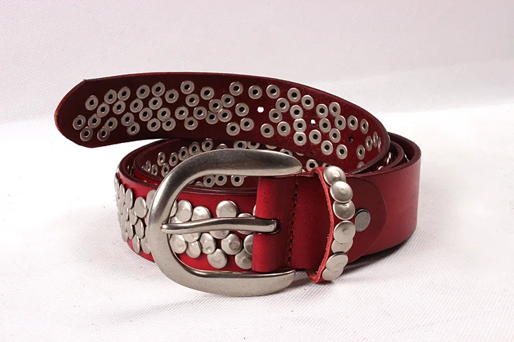 IEFB Punk Leather Belt Baggy Jeans Accessories Irregularly Shaped Circular Rivets Men's Clothing Y2k Decoration Hip Hop 9X955