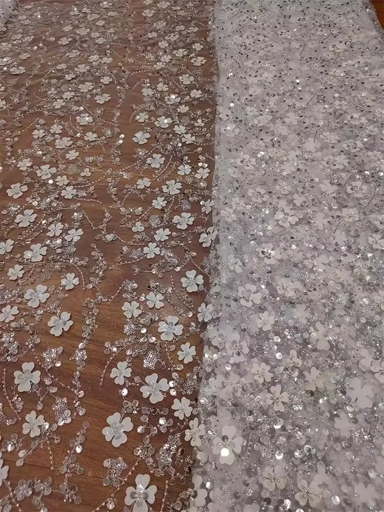 

1yard African Sequins Beaded Lace Fabrics for Sewing High Quality Groom Nigerian Wedding Bridal Embroidery French Tulle fabric