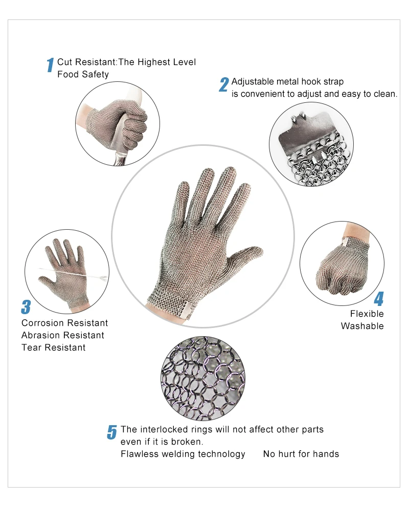 Stainless Steel Ring Mesh Gloves Anti Cut Knife Resistant Chain Mail Hand Protection Kitchen Butcher Glove