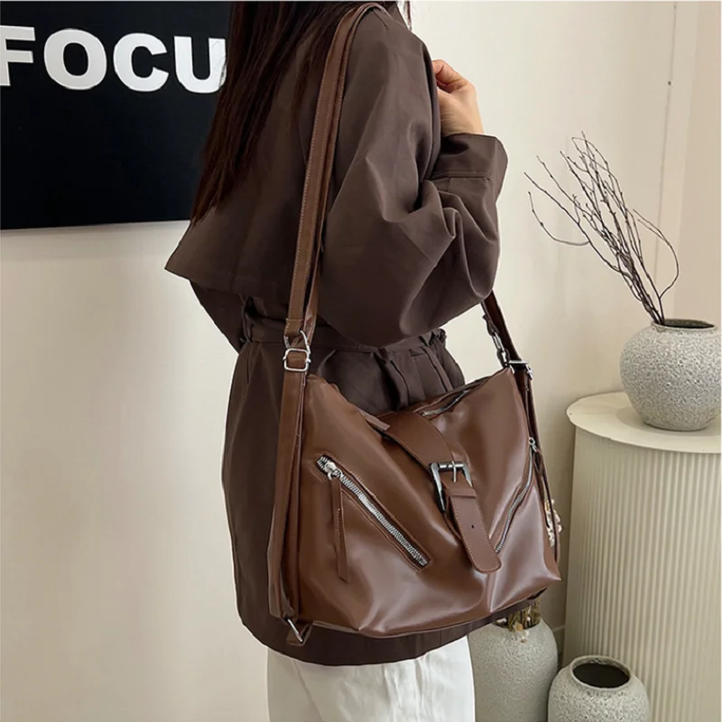 Motorcycle Backpack Waterproof Pu Leather Outdoor Sports Riding Locomotive Crossbody Business Travel Laptop Bag