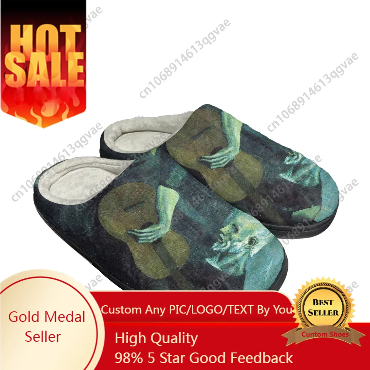 

Picasso Famous Oil Paint Old Guitarist Home Cotton Custom Slippers Mens Womens Sandals Plush Bedroom Warm Shoes Thermal Slipper