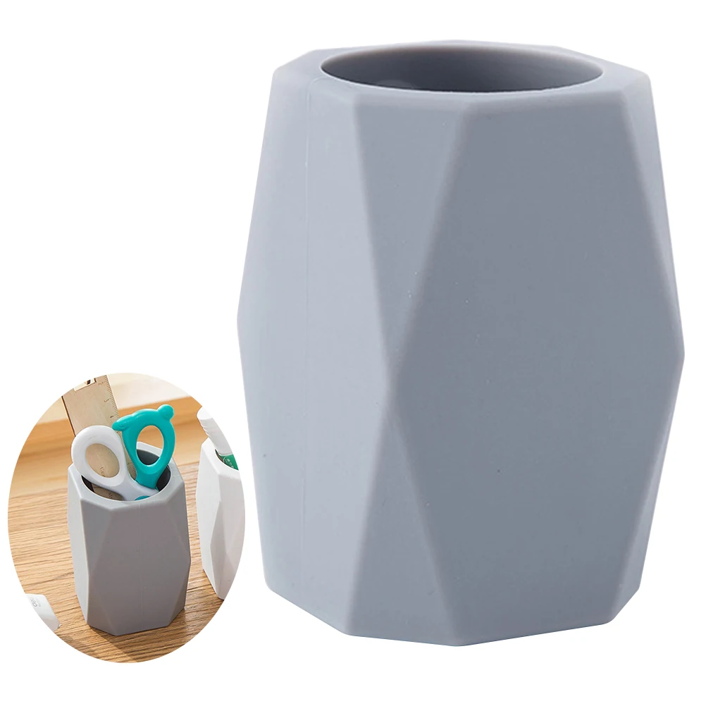 

Silicone Pen Container Non-Slip Large Capacity Stationery Organizer Geometry Design for Makeup Hand Cream School Office Grey