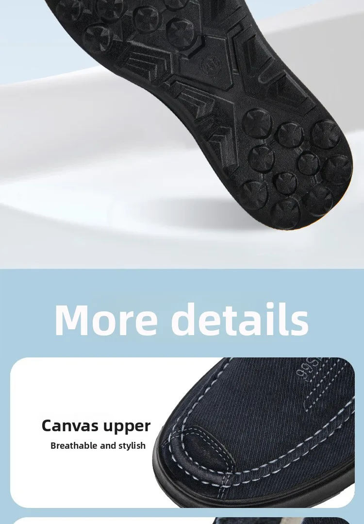 Herren-Slipper aus Canvas, lässige Schuhe, atmungsaktiv, rutschfest, mit dicker Sohle, ideal für ältere Herren, bequem zum Gehen, Canvas-Schuhe. – Detail 10
