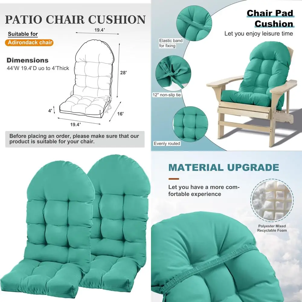 

44x19.4x4 Inch High Back Outdoor Rocking Chair Cushion Set, Lake Blue, Sun and Fade-Resistant with Ties