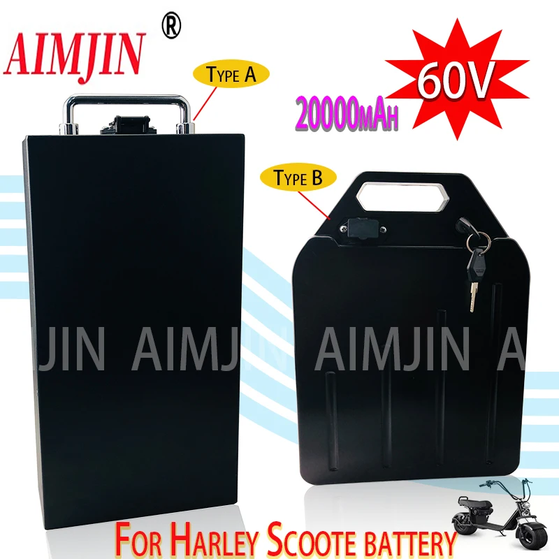 

For Harley 60V 20Ah 2000w For Electric Car Foldable Electric Scooter Bicycle 18650 Lithium Battery Pack Waterproof With 67.2V 2A