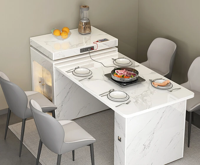 Small unit expandable dining table, dining cabinet, wall facing restaurant, space saving storage, table and chair combination