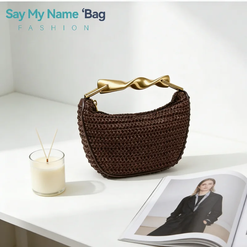 

Woven Straw Handbag For Women Luxurious Gold Handle Handbag Casual Crossbody Bag Wallet Highquality And Fashionable Shoulder Bag