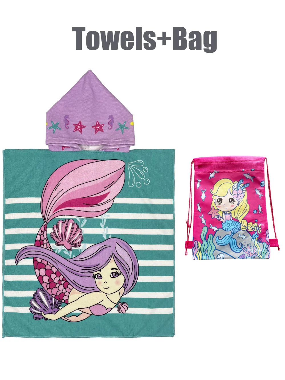 

Детские аксессуары, новые банные халаты для девочек, детские летние пляжные полотенца + сумки, одежда из 2 предметов, детский плащ-пончо с сумками, купальное полотенце