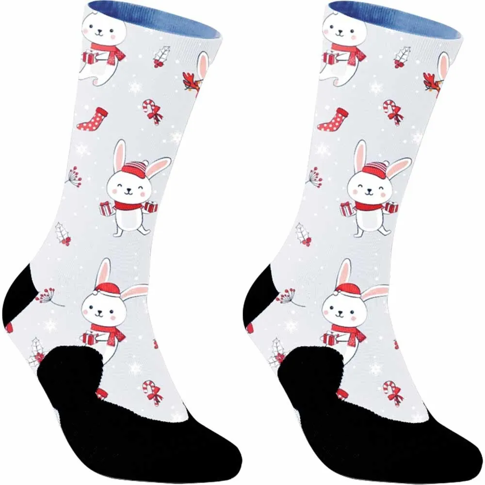 2024 New Cute Christmas Rabbit Pattern Cycling Socks, Tight Fit, Moisture wicking, Suitable for Outdoor Sports