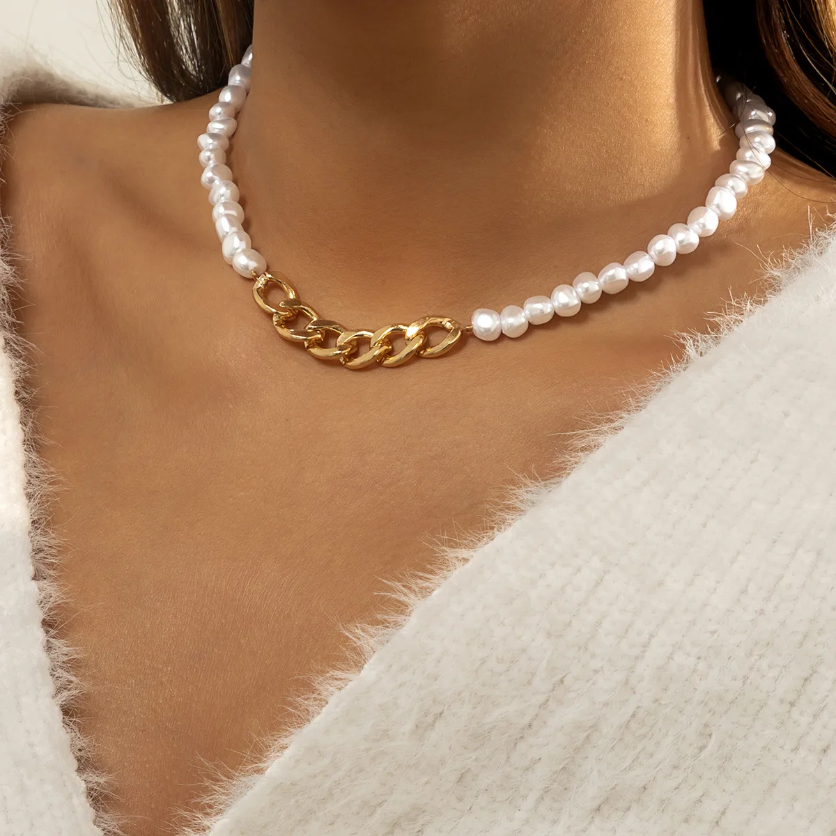 New Pearl Cuban Chain Necklace for Women Pendants Vintage Coquette Choker Kpop Jewelry Chunky Trendy Gift