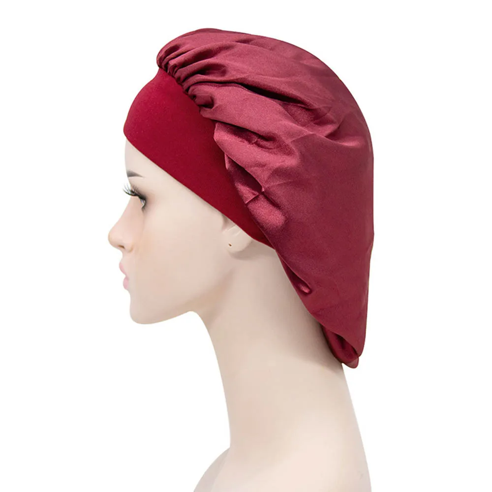 Comfortable Elastic Nightcap Night Sleep Silk Lady Bath Hair Cap Sleeping Hat Satin Bonnet Shower Caps