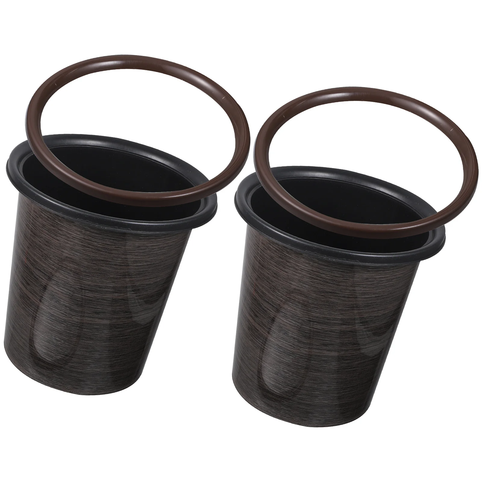 

2pcs Wood Grain Trash Cans Premium Thickened Fall Resistant Large Capacity Garbage Bucket Home Supplies Round Waste