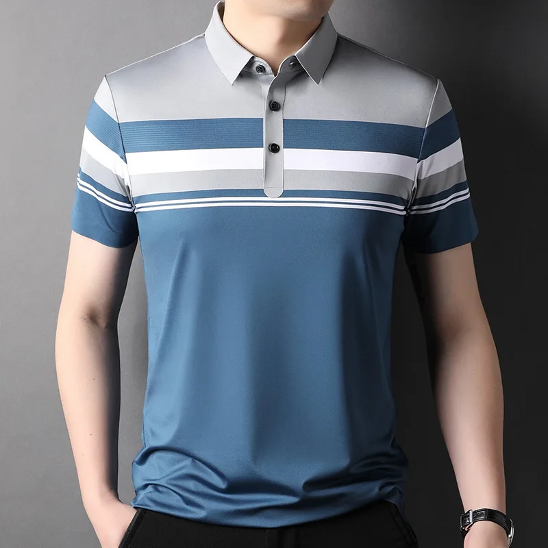

2022 Summer Golf Men's Polo Shirts Luxurry Short Sleeve Seamless Striped Male T-shirts Business Casual Simple Man Tees 3XL