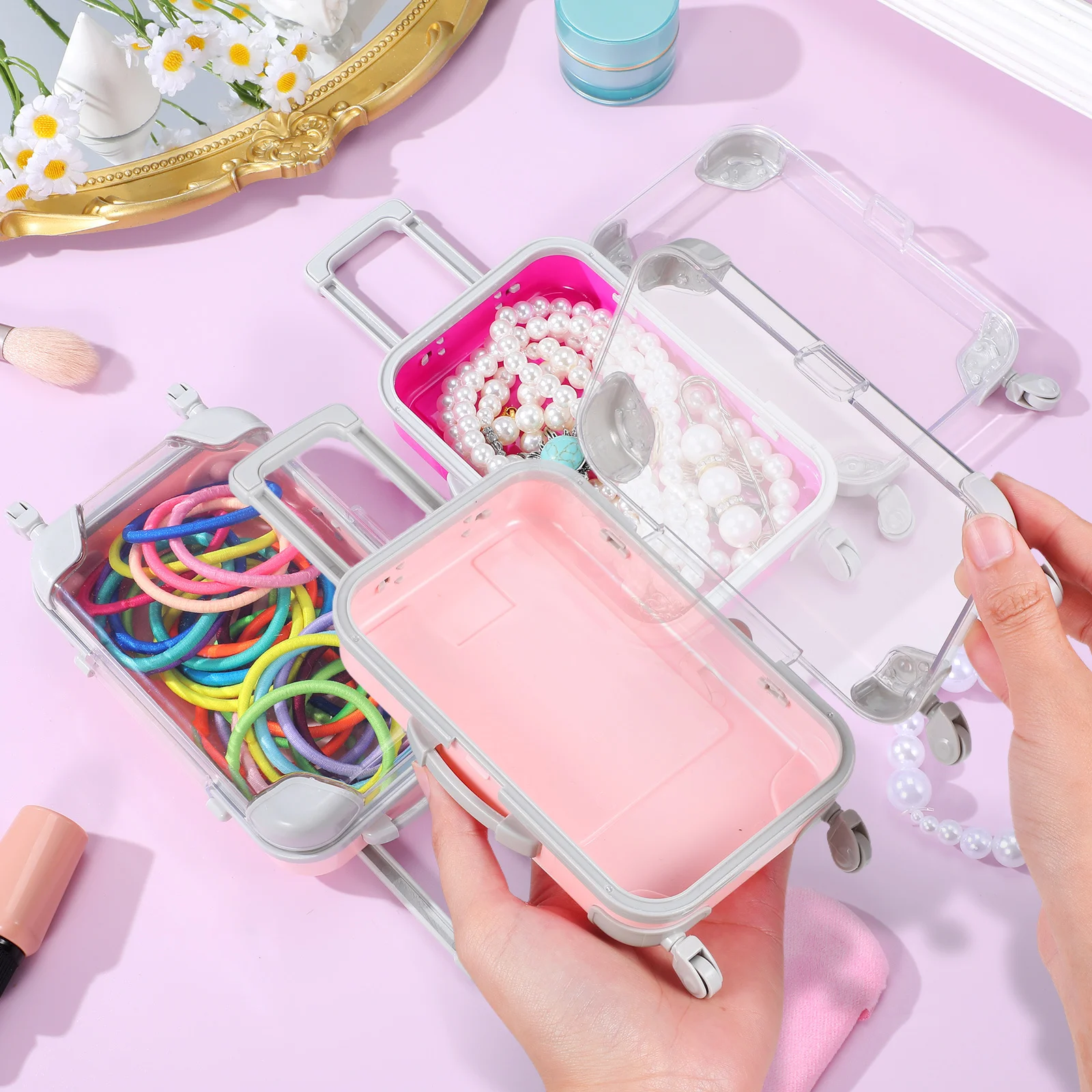 

4 Pcs Mini Suitcase Party Favors Gift Box False Eyelashes Mini Luggage for Bachelorette Bridal Shower Travel Makeup Case