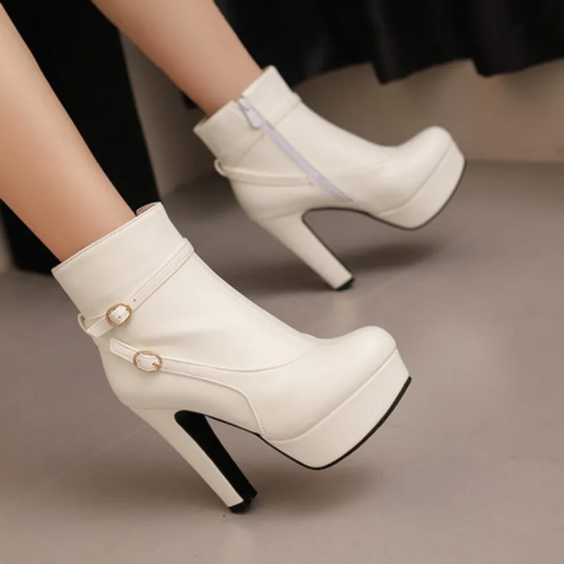 Fashion Platform Boots Women Sexy Rivets Ankle Boots For Women Red Yellow White Black Short Party Shoes Lady Footwear Size 34-46 view 4