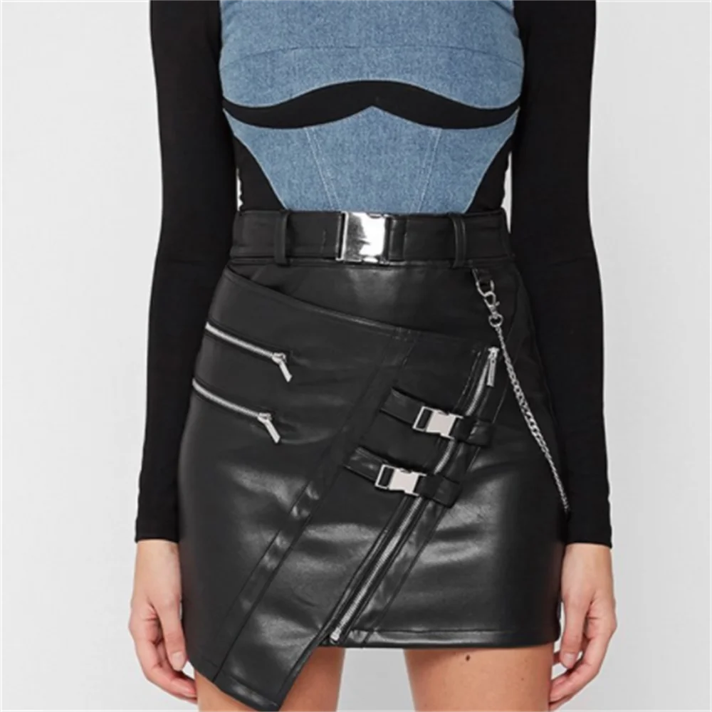 

Zip fashion women skirt pu leather slim autumn winter belt irregular skirt