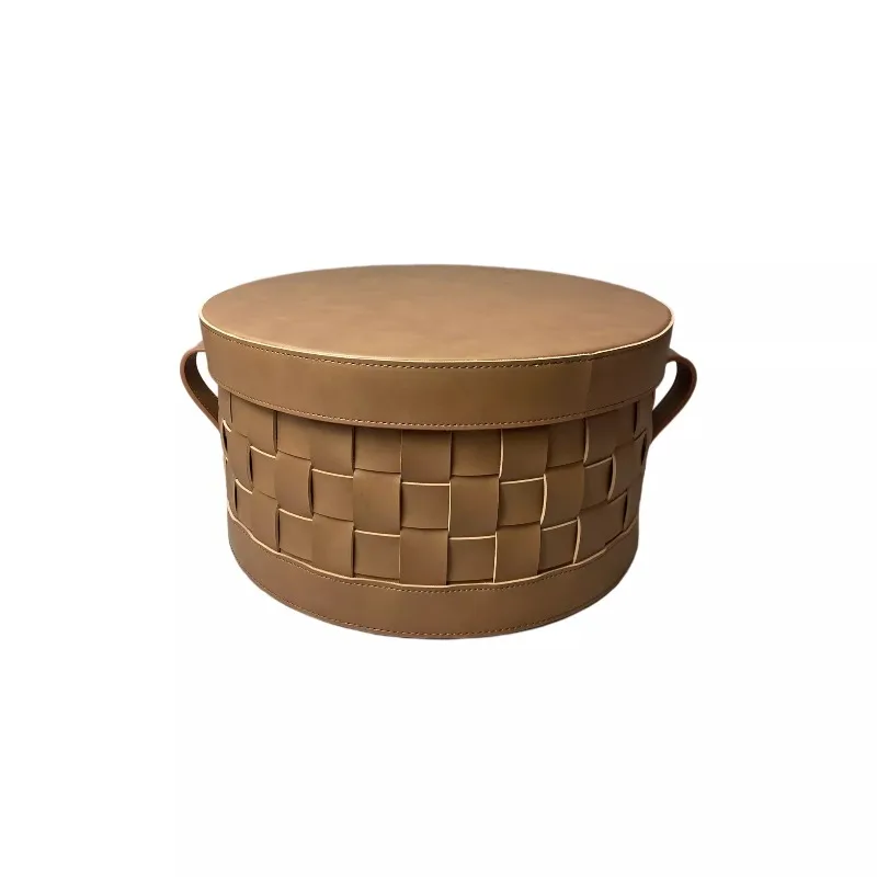 

Storage box with lid dustproof Nordic light luxury style cloakroom leather woven storage basket box