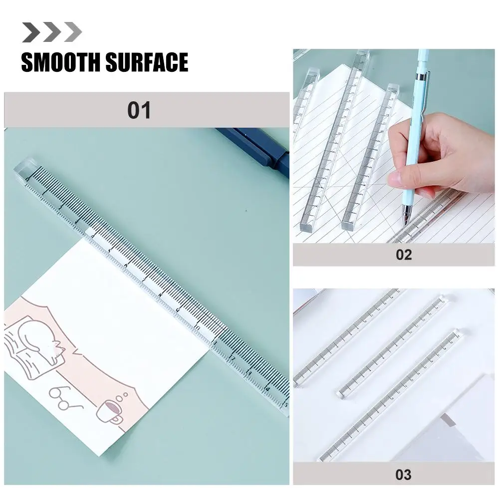 Transparent Ruler Set 3 Pieces Acrylic Straight Ruler Measuring Tool for Drawing Professional Drafting Student