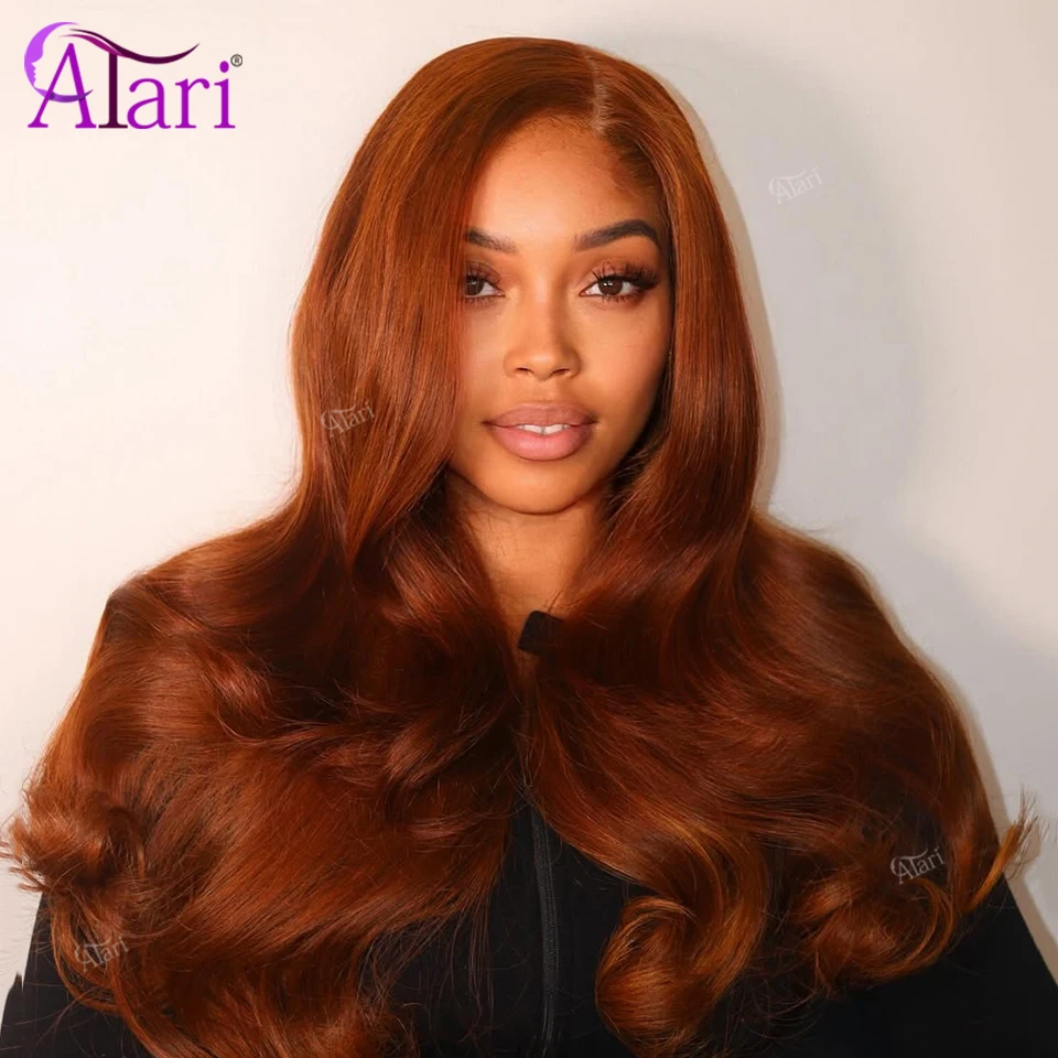 

Copper Ginger 13X4 Transparent Lace Frontal Wig Body Wave Orange Brown Lace Front Wig Pre Plucked Brazilian Hair Wig for Women