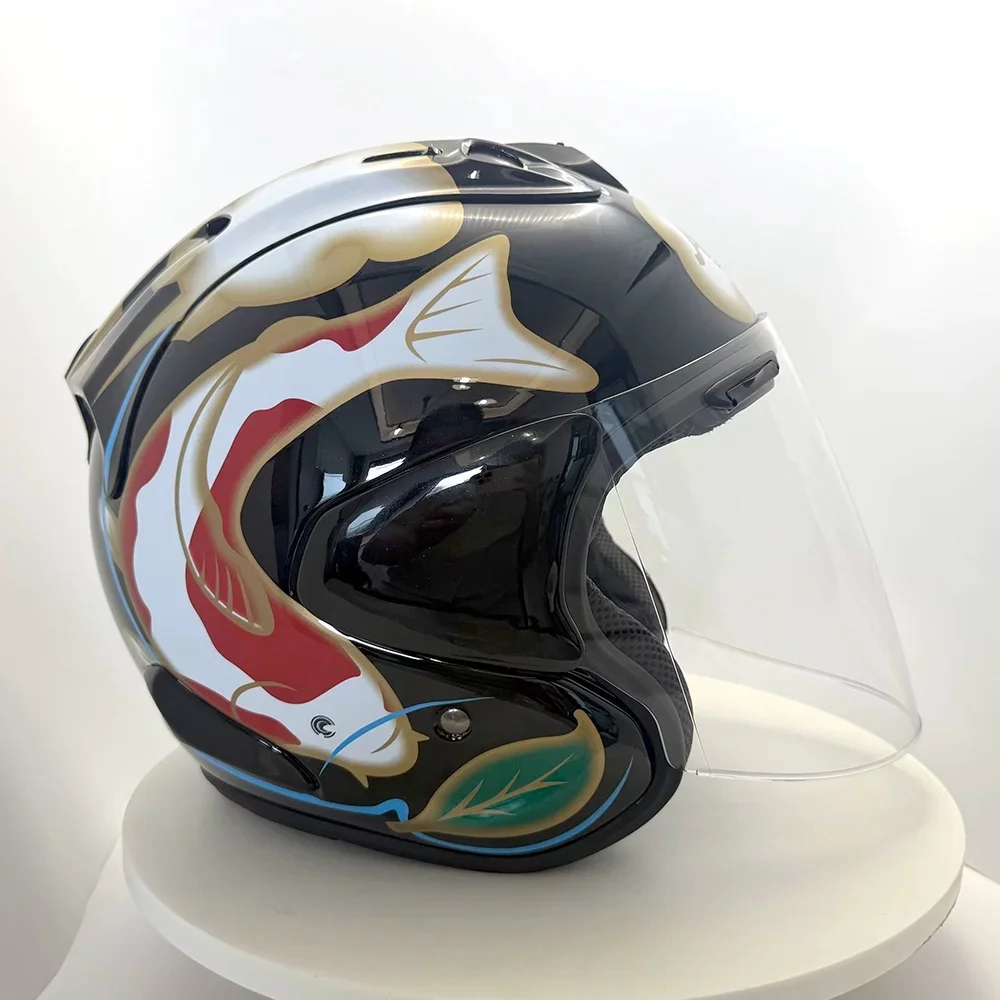 

VZ-RAM ABS Classic 3/4 Open Face Helmet,For Harley Motorcycle And Cruise Motorcycle Protection Helmets,Black Koi