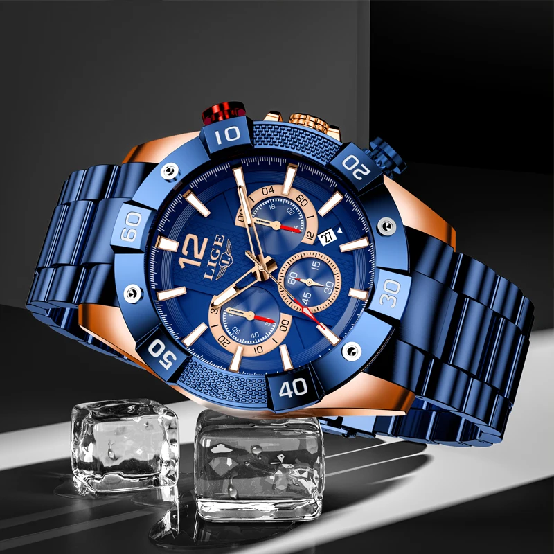 LIGE Watch for Men Luxury Watch Men Sports Quartz Wristwatch Chronograph Military Mens Watches Luminous Fashion Date Clock+Box