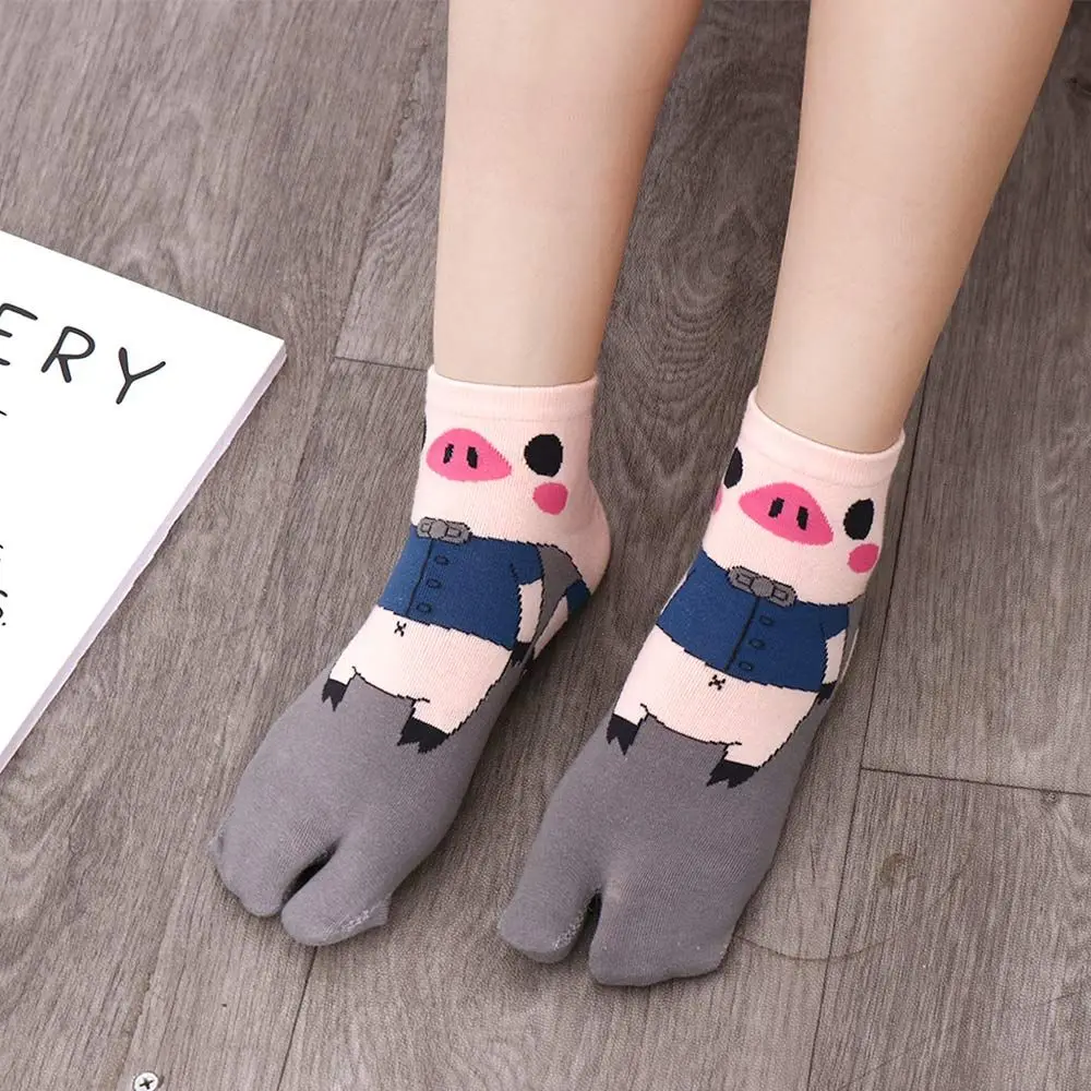 Spring Summer Two Toe Socks Thin Cotton Kawaii Maiden Cute Cartoon Pig Harajuku Geta Socks Ankle Low Tube Socks