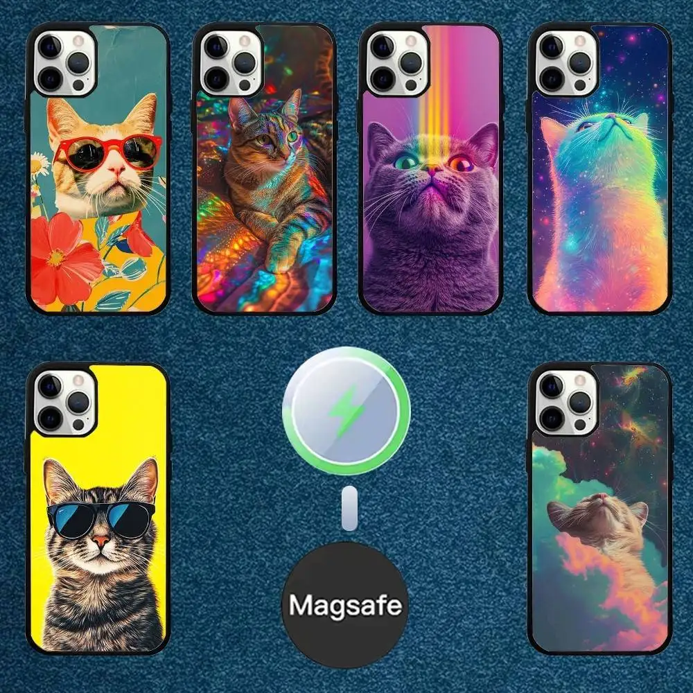

Candy Color Cute Cat Phone Case For iPhone 16,15,14,13,12,11,Plus,Pro,Max Mini Magsafe Magnetic Wireless Charging