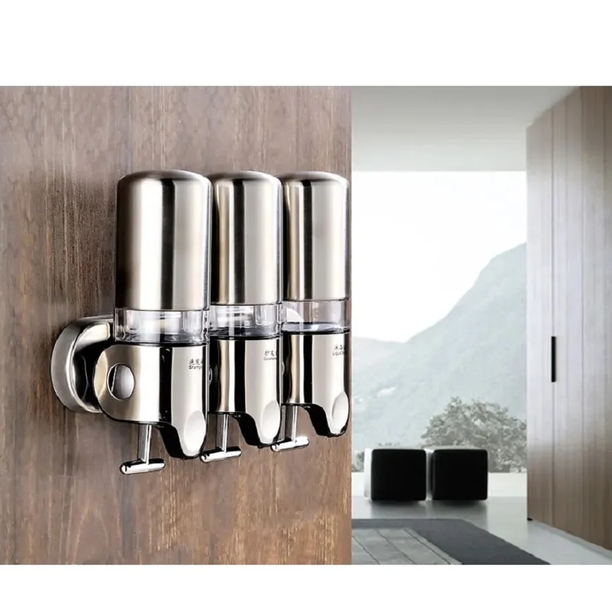 Stainless Steel Soap Dispenser for Hotel Bathroom, Wall Hanging Type, Manual Double-Head Bath Dish, Bottle Box